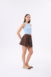 JUPE SHORT TROMPE L'OEIL FEMME SAUVAGE CHOCOLAT